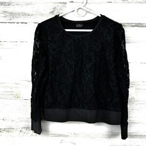 Worthington Womens black Cotton Lace Lined Blouse no size long sleeve top dress